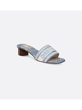 Christian Dior Dway Heeled Slide Blue White TDJ Palms Logo Heel Sandal 41